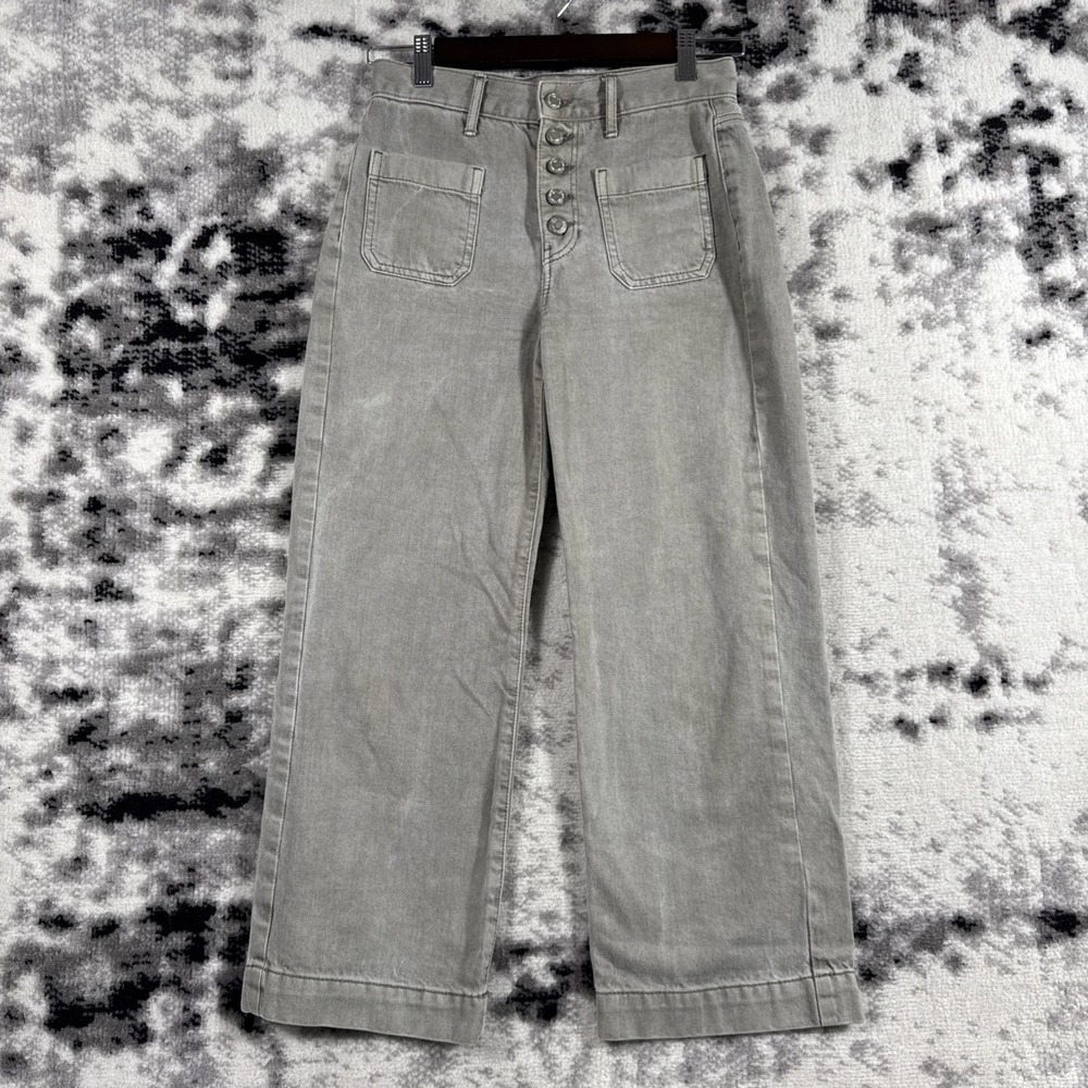 American Eagle Wide Leg Crop‎ Jeans Womens Size 0 Gray Hippie Buttonfly Comfort
